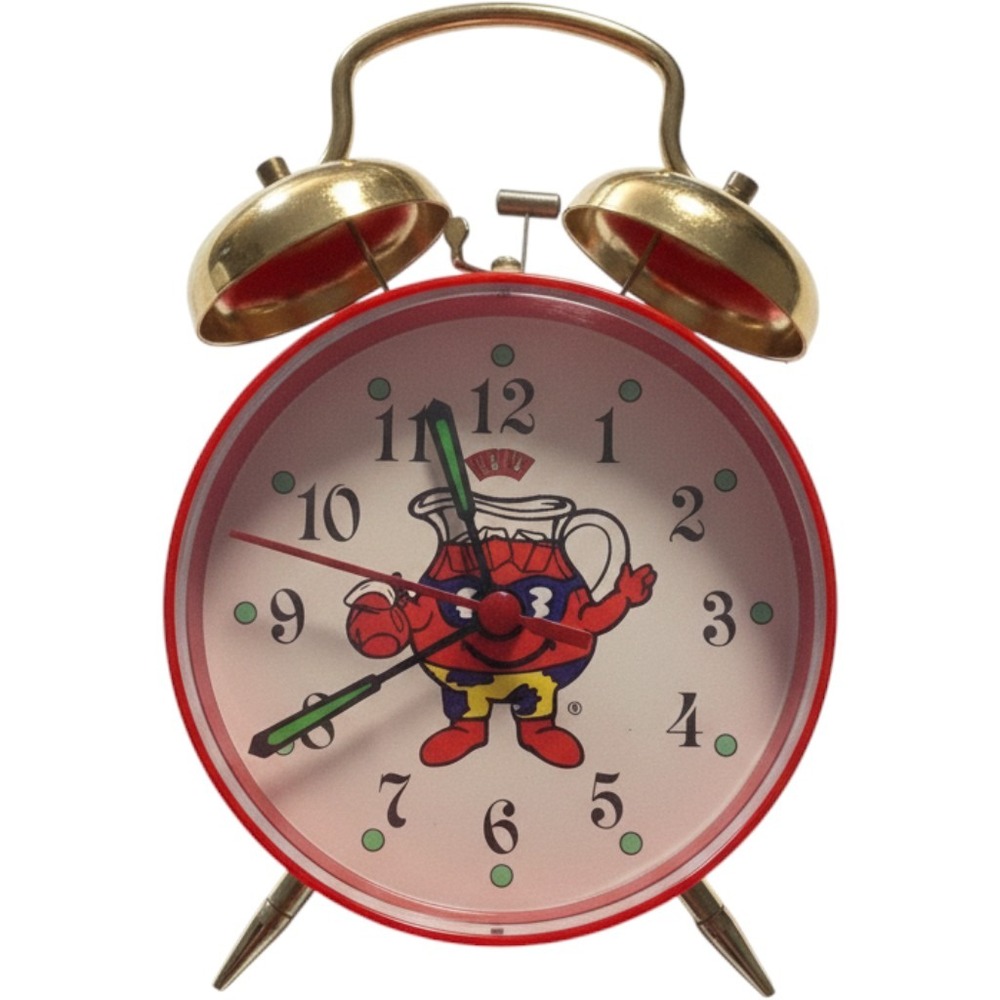 Vintage Kool-Aid Man Twin Bell Alarm Clock Red Gold Tone Manual Wind Up Retro